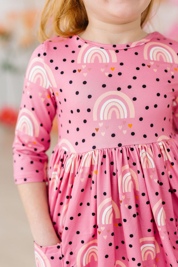 rainbow-wishes-3-4-sleeve-pocket-twirl-dress Mila &  Rose - Sophia's Style-Rainbow Wishes 3/4 Sleeve Pocket Twirl Dress-6-12M--1